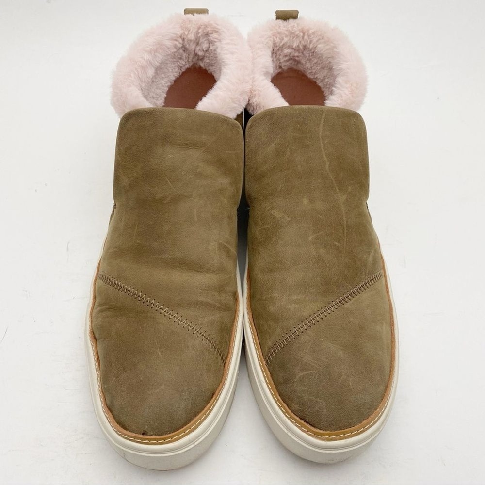TOMS Paxton Sable Tan Leather/Faux Fur Slip On Sneaker Bootie Womens Size 11 - Picture 2 of 7
